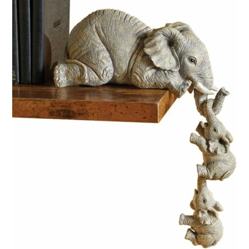 3 Figuras de Elefante Madre y Crías – Decoración para Chimenea, Resina, Accesorio para Colgar en Estantes