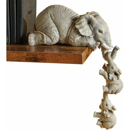 3 Figuras de Elefante Madre y Crías – Decoración para Chimenea, Resina, Accesorio para Colgar en Estantes