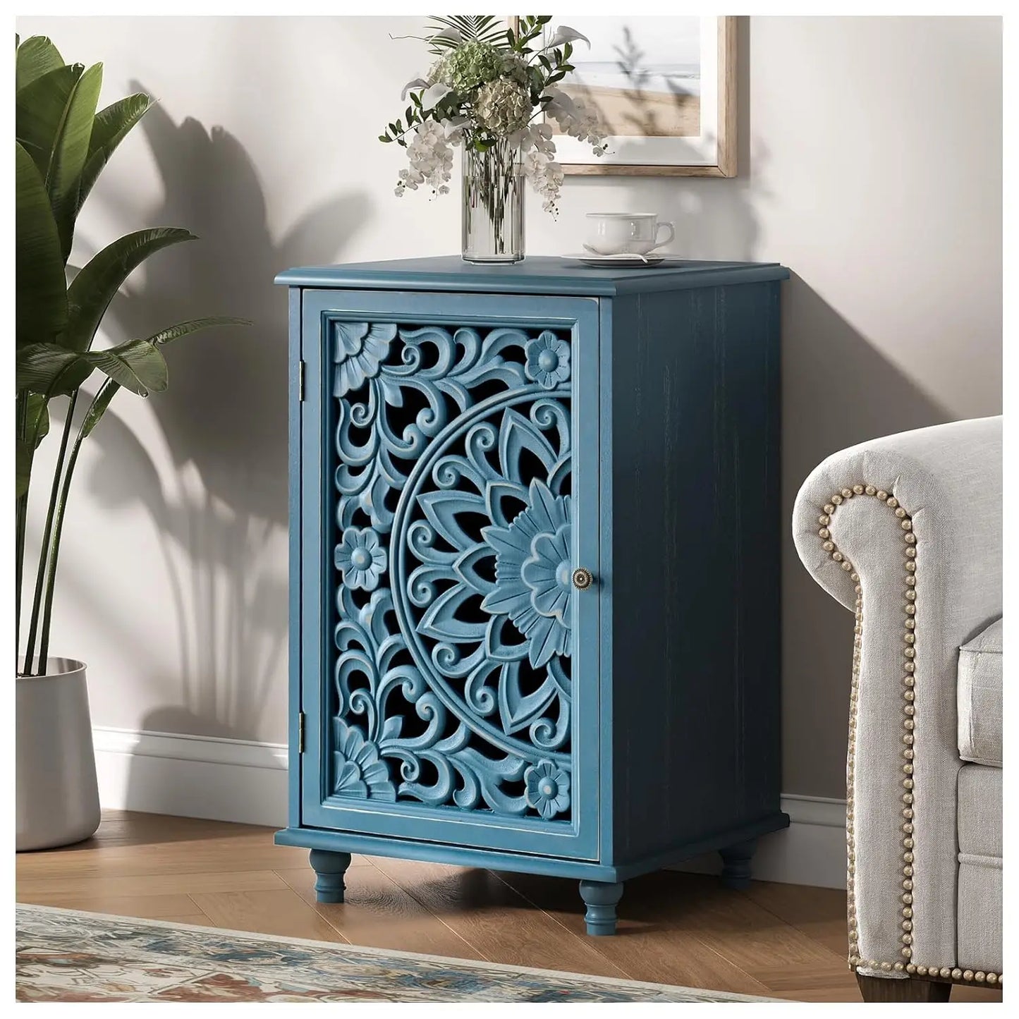 Mueble Bar Esquinero de 70 Pulgadas de Alto, Estilo Moderno de Mediados de Siglo, con Estantes de Vidrio, Puerta e Iluminación LED, Personalizable