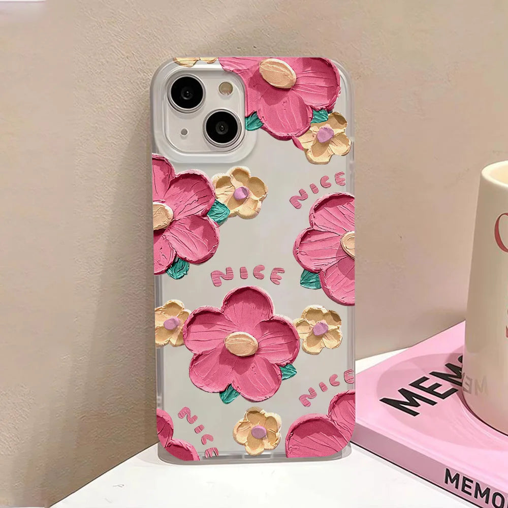 Fundas de teléfono de silicona suave mate para iPhone 15 funda iPhone 16 13 17 Pro Max 14 11 12 Pro 15 16 Plus funda transparente a prueba de golpes con flores