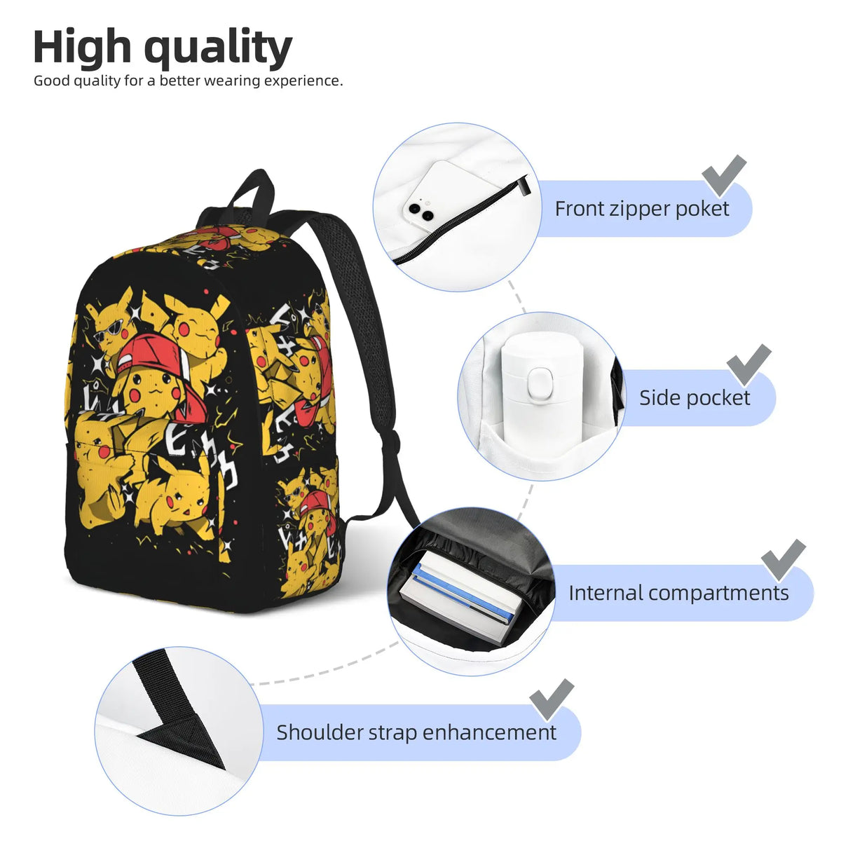 Mochila de moda Pokemon Pikachu, mochilas de alta calidad para escuela secundaria, mochila resistente para el hombro