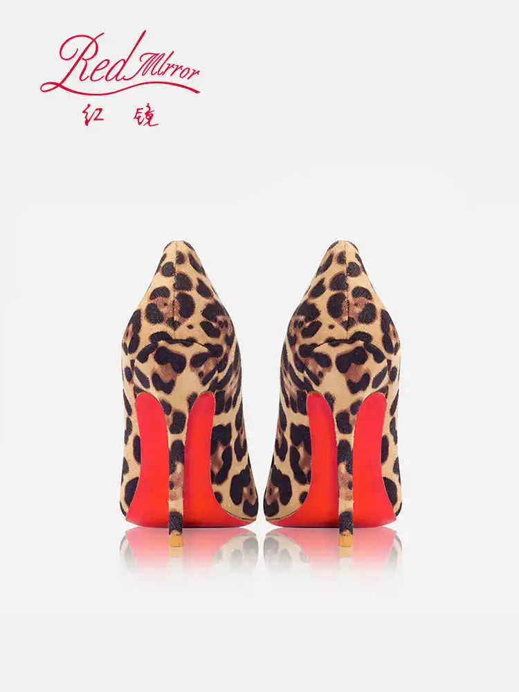 Elegantes Zapatos de Tacón para Mujer, Marca de Lujo, Estampado de Leopardo, Tendencia 2026, Tacones Rojos Brillantes, Punta en Pico, Zapatos de Fiesta para Mujer, 8cm