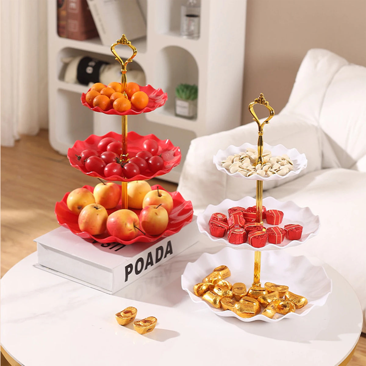 Mesa de exhibición de postre de plástico, Buffet ondulado de estilo europeo y americano, bandeja de servicio de postre, pastel, plato de fruta
