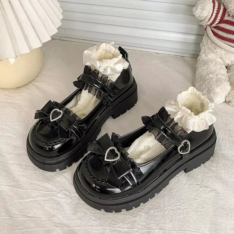 Zapatos de Cuero Mary Jane para Mujer, Primavera-Verano 2026, Color Sólido, Hebilla con Lazo de Mariposa, Plataforma, Punta Redonda, Estilo Casual JK Loli