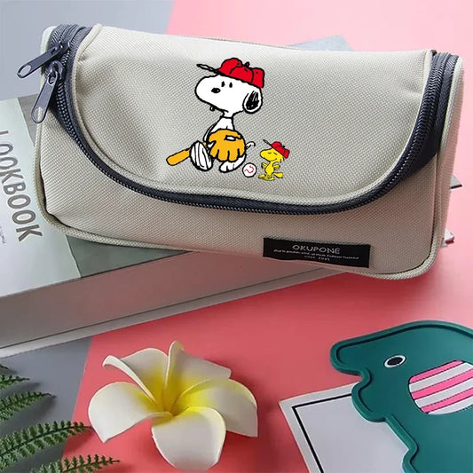 Estuches para lápices de Snoopy, papelería bonita, estampado gráfico de dibujos animados de anime, suministros escolares, portátiles, de gran capacidad, regalos para fiestas de cumpleaños