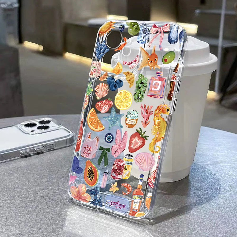 Funda de teléfono bonita con forma de Animal del océano para iPhone 11, Funda protectora transparente para iPhone 15, 13, 14, 12, 16 Pro Max 8, 7 Plus, XR, XS, X SE