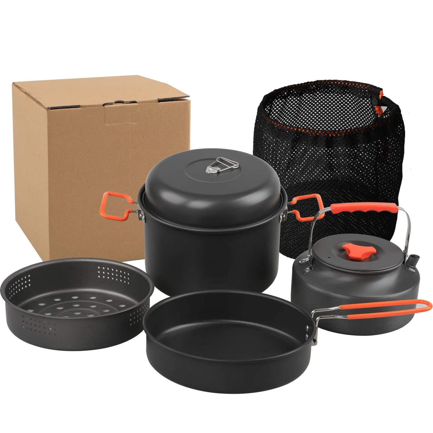 Juego de utensilios de cocina al aire libre, olla de cocina para acampar, hervidor de vapor, sartén, juego de cocina
