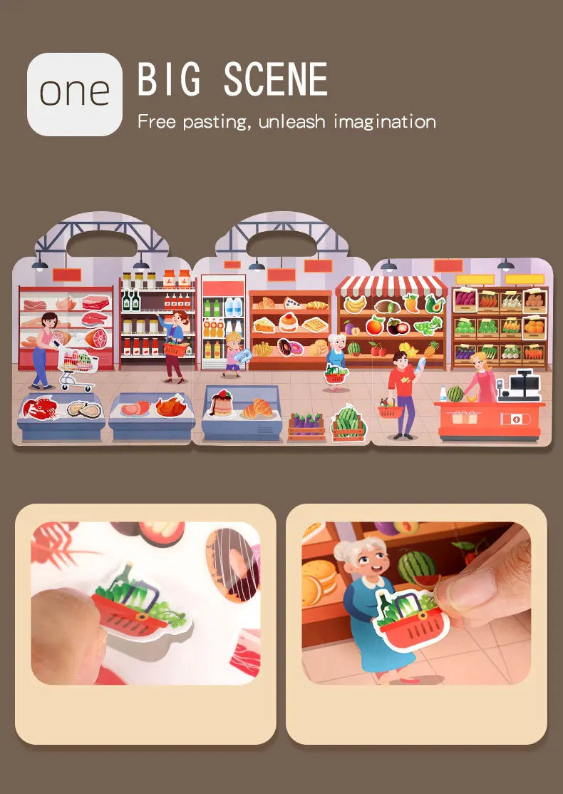 1 libro de pegatinas de gelatina, libro silencioso, diversión DIY para pegatinas de escena para niños, libro de pegatinas de rompecabezas de pasta repetidamente