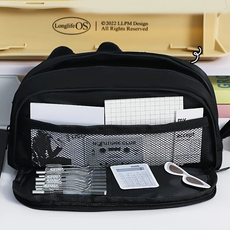 Lindo estuche para lápices de gato negro 3D, útiles escolares de poliéster de gran capacidad, lindo regalo para amantes de los gatos para estudiantes y oficina (diseño de pata)