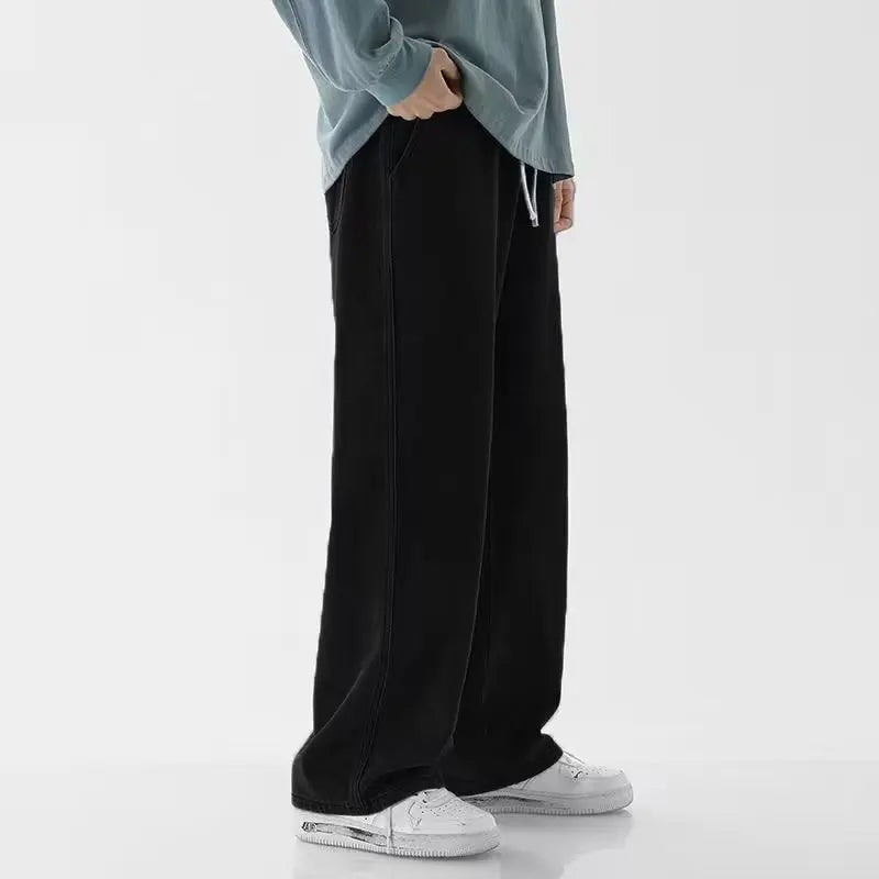 2025 nueva ropa para hombres pantalones de pierna ancha de mezclilla sueltos europeos y americanos pantalones vaqueros de pierna recta de cintura alta ajustados para hombres