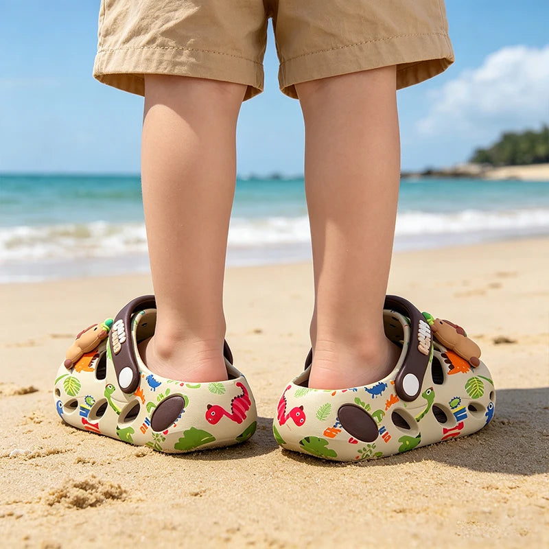 Zapatos de Jardín para Niños con Diseño de Dinosaurio y Capibara, Sandalias Suaves Antideslizantes para Niños, Chanclas Transpirables para Playa y Piscina