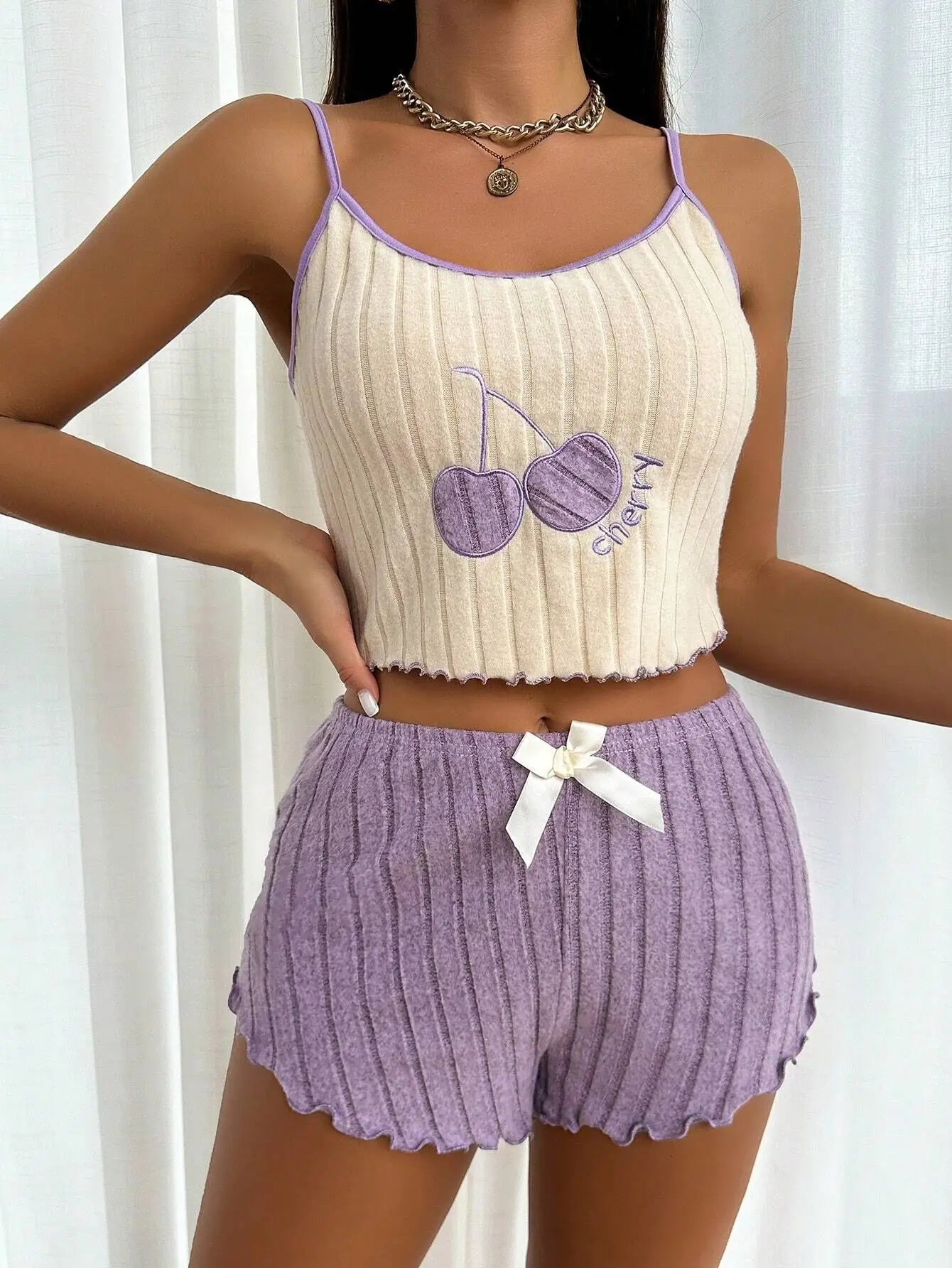 Conjunto de Pijama Casual de Verano para Mujer, 2 Piezas, Top Halter y Pantalones Cortos, Ropa de Dormir, Ropa para Estar en Casa