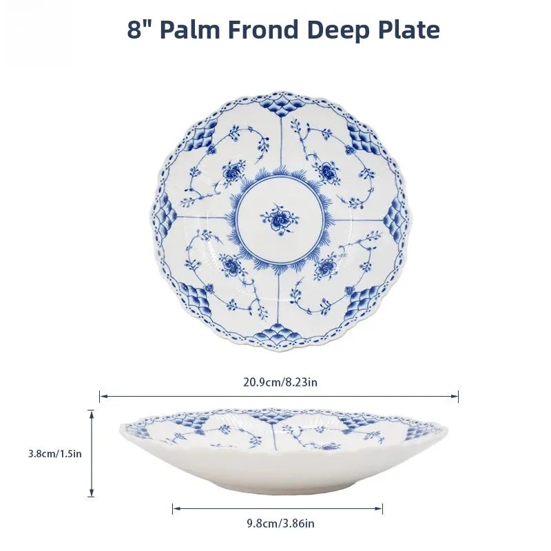Juego de vajilla de porcelana blanca de Jingdezhen con diseño de hierba Tang azul y blanca, plato llano para uso doméstico, t...