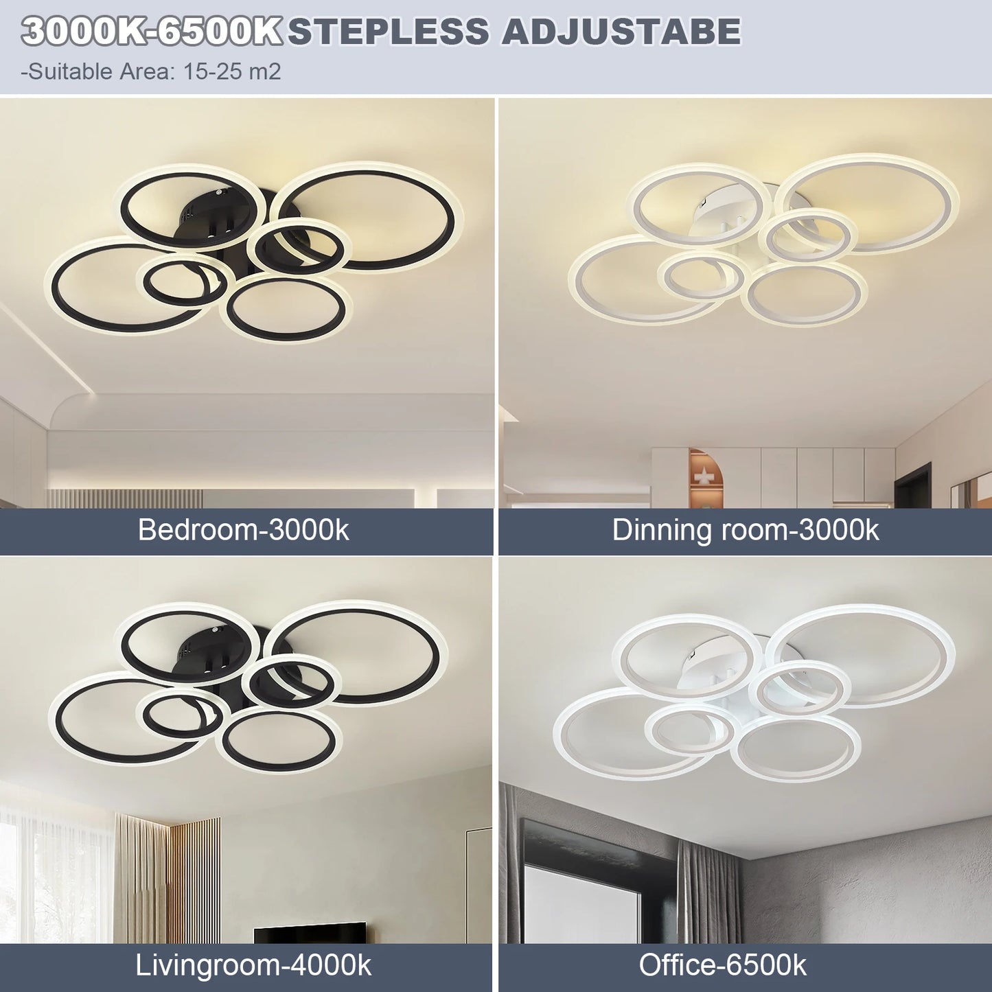 Lámpara de techo Led de bajo ruido, sala de estar, mesa de comedor, dormitorio, luces de cocina, lámparas de decoración del hogar en blanco y negro, accesorios