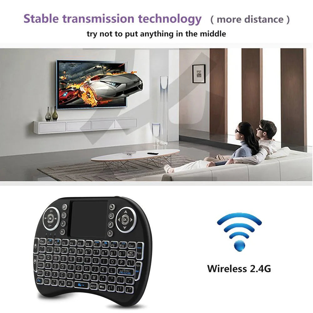 Miniteclado inalámbrico retroiluminado, periférico con Touchpad N, RGB, PC, TV Box, español, francés, Azerty, ruso, portugués, idioma de Brasil
