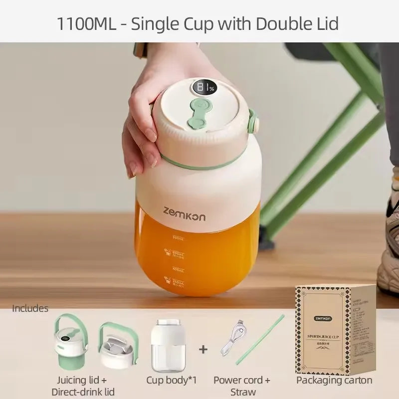 Exprimidor portátil de 1100ML, mezclador de frutas frescas, 26 cuchillas, exprimidor multifuncional recargable por USB, triturador de hielo, licuadora de batidos para el hogar