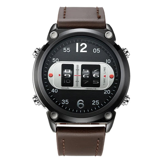 Relojes de diseño único para hombre, correa de cuero de moda, neumático, deportes militares simples, reloj de cuarzo vintage, relojes de marca de lujo negros