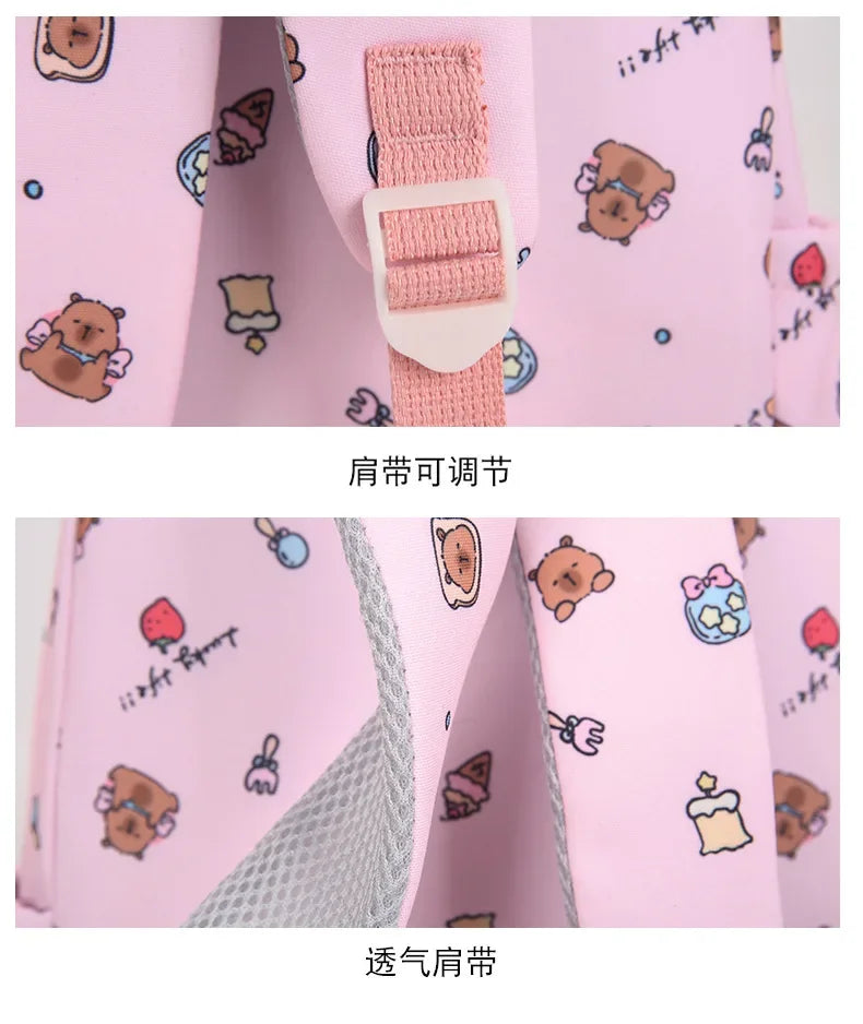 Mochila colorida Capybara 3 unids/set para mujer, mochilas escolares informales con bolsa de almuerzo, mochila para chica, niño, estudiante y adolescente