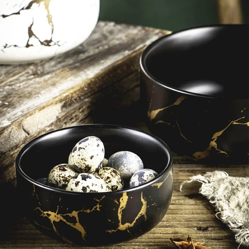 Cuenco de cerámica de mármol de estilo nórdico, juego de vajilla para el hogar, desayuno de porcelana, cena de arroz, sopa de fideos, cuencos redondos