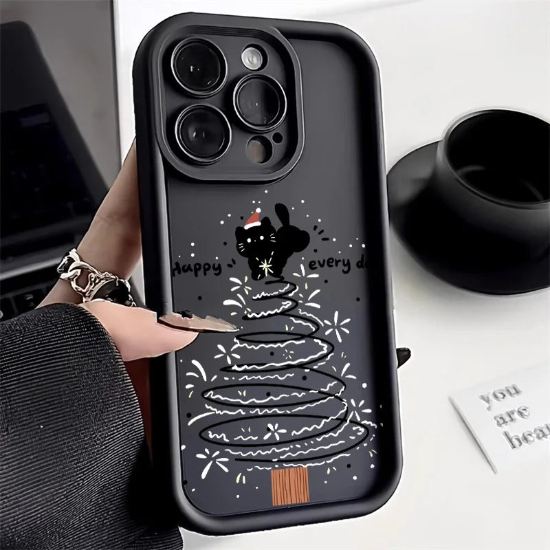 Regalos de Año Nuevo árbol de Navidad gato funda de teléfono para iPhone 13 funda iPhone 15 14 12 11 16 Pro Max XR 7 8 Plus SE 2 cubierta a prueba de golpes