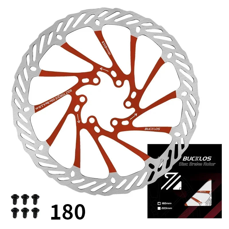 BUCKLOS-Rotor de freno de disco hidráulico ultraligero para bicicleta de montaña, disco de freno de bicicleta de carreras de carretera de montaña de 160/180/203mm con 6 pernos gratis