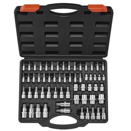 SucceBuy Juego de casquillos Torx y casquillos Torx externos 60 piezas T6-T70 TT6-TT70 TP8-TP60 E4-E24 S2 Acero de aleación y acero Cr-V