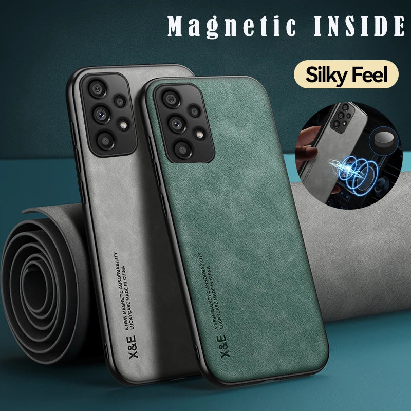 Funda de teléfono de cuero esmerilado magnético con placa de hierro oculta para Xiaomi 17 Pro Max 15T 15 14 14T 13 13T 12 12T 11 11T Pro