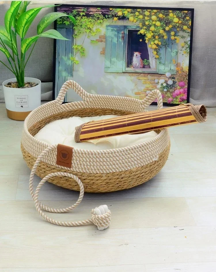 Cama de vid tejida para gatos, cama Circular para mascotas, para todo tipo de clima, cómoda para dormir, 35/40cm, suministros para mascotas