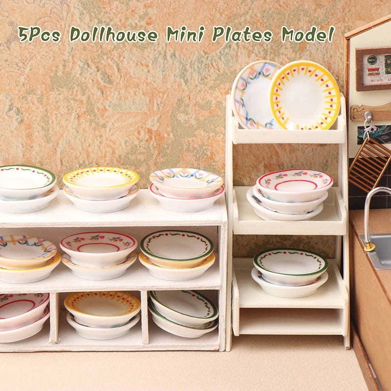 Mini platos para casa de muñecas, modelo de casa de muñecas, decoración de cocina de simulación, accesorios para casa de muñecas, juguetes para juego de imitación, 5 uds., 1/12