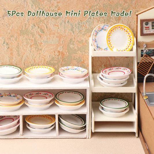 Mini platos para casa de muñecas, modelo de casa de muñecas, decoración de cocina de simulación, accesorios para casa de muñecas, juguetes para juego de imitación, 5 uds., 1/12