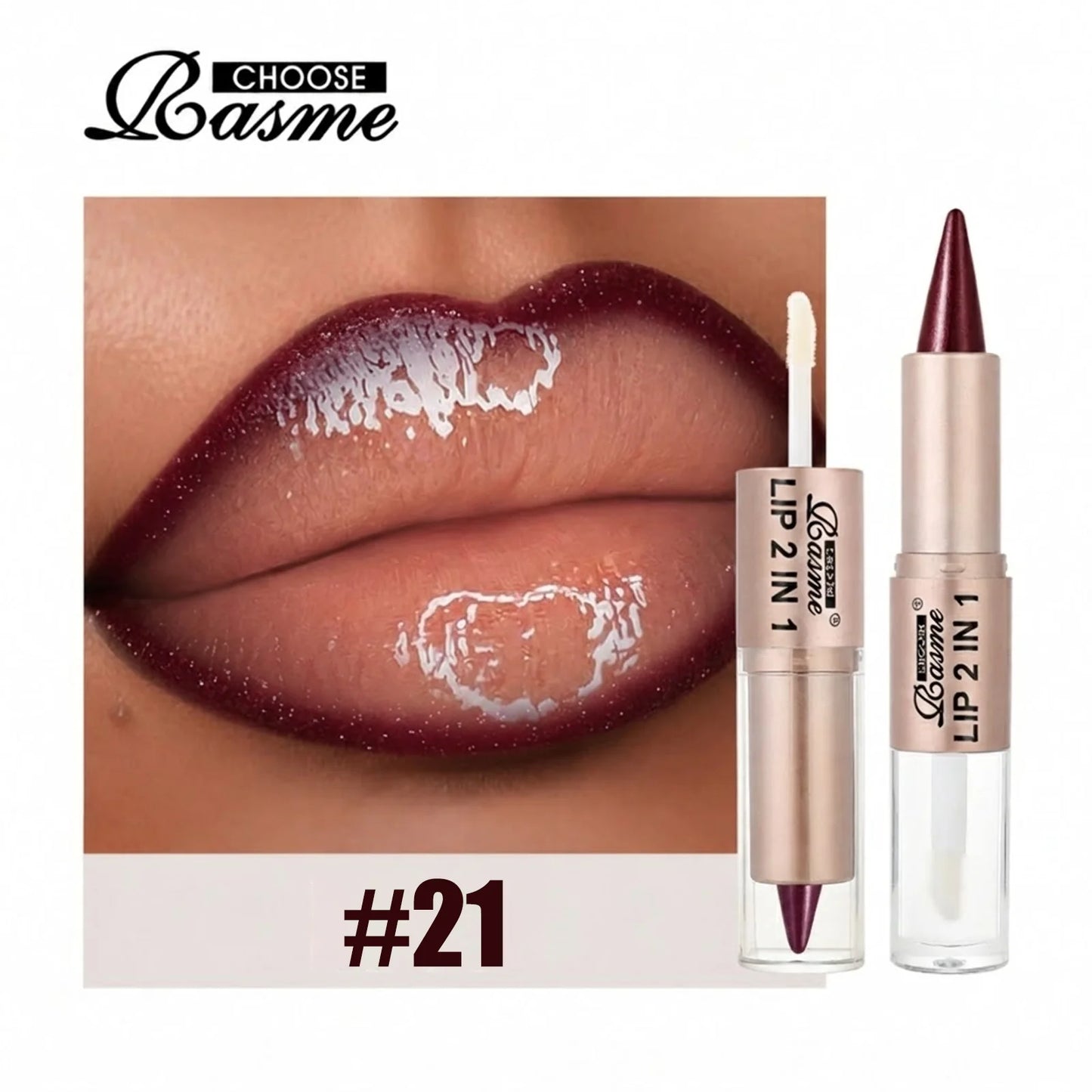 Lápiz delineador de labios degradado cónico 2 en 1, brillo de labios de cristal de espejo marrón desnudo, delineador de labios mate, maquillaje antiadherente para contorno de labios resistente al agua