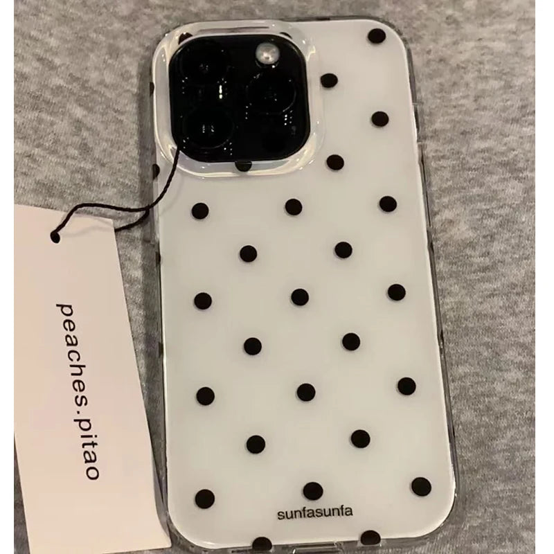 Funda de teléfono minimalista de lunares blanco y negro para iPhone 17 Air 16 Pro Max 15 14 Plus 13 12 Mini 11, funda trasera de silicona a prueba de golpes