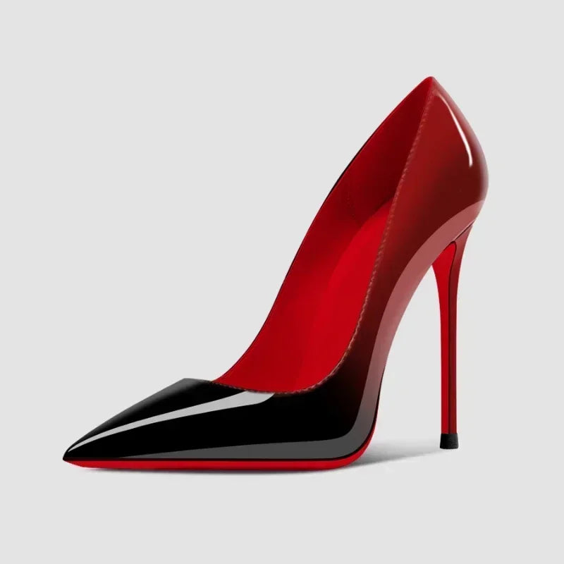 2025New gradiente fondo rojo tacones grandes Sexy patrón de leopardo puntiagudos zapatos profesionales de mujer negro graduación zapatos individuales