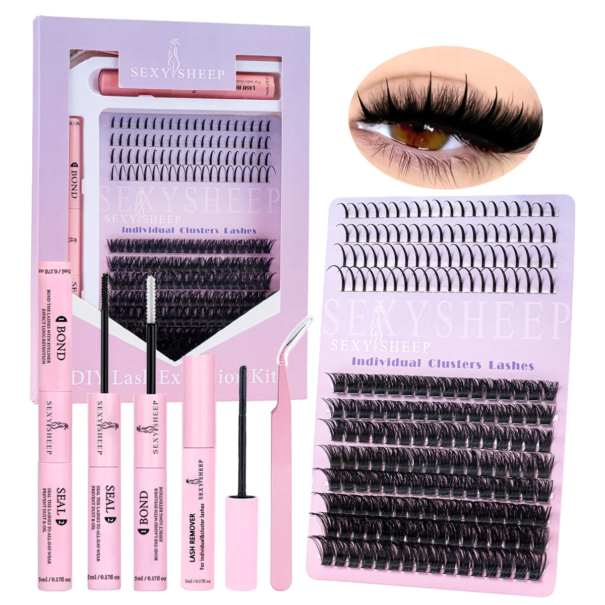 Kit de extensión de pestañas DIY, mezcla de 8-16mm de visón, pestañas individuales suaves, extensiones de pestañas naturales con maquillaje de unión y sellado