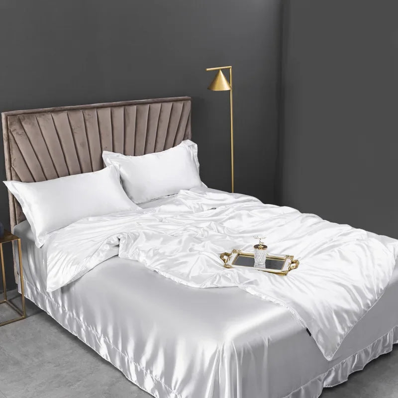 100% juegos de cama de seda pura, funda de edredón de alta gama, funda nórdica, sábanas, fundas de almohada, 4 Uds., juegos de ropa de cama de lujo Natural