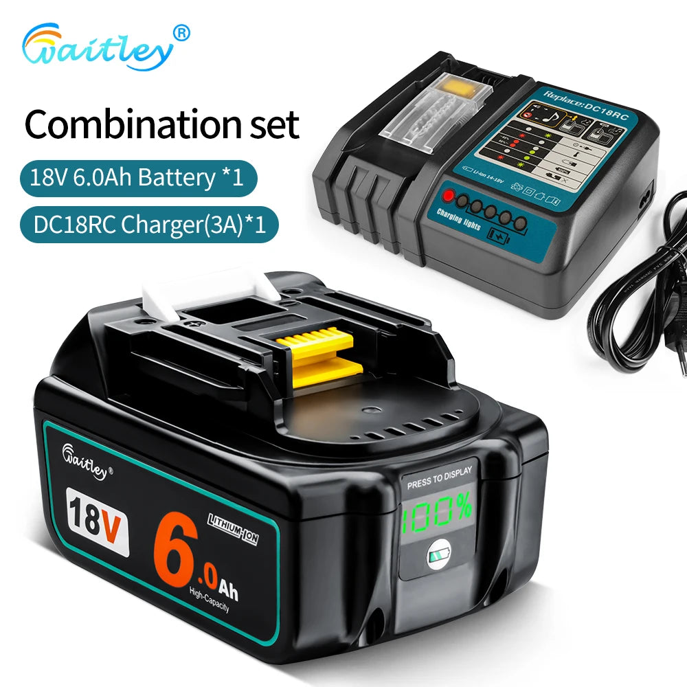 Waitley-batería recargable de iones de litio para herramientas eléctricas Makita, 18 V, 6.0Ah, BL1860b, BL1860, BL1830b, BL1850b, BL1840, 6Ah