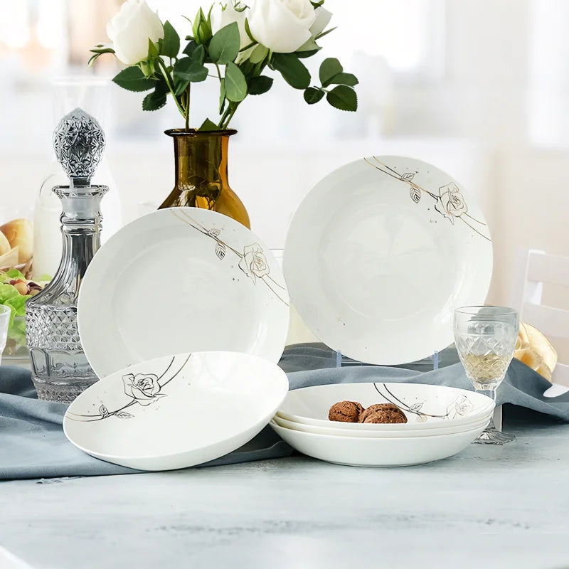 Juego de 4 Uds., 8 pulgadas, platos de porcelana de hueso, rosa dorada, platos de porcelana para comida, platos de cerámica para servir, juego de platos de cena