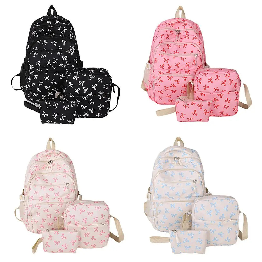 Conjunto de mochila de 3 uds., mochila con lazo de gran capacidad, bolso escolar de nailon con estampado de lazo, mochila para estudiantes con correa ajustable