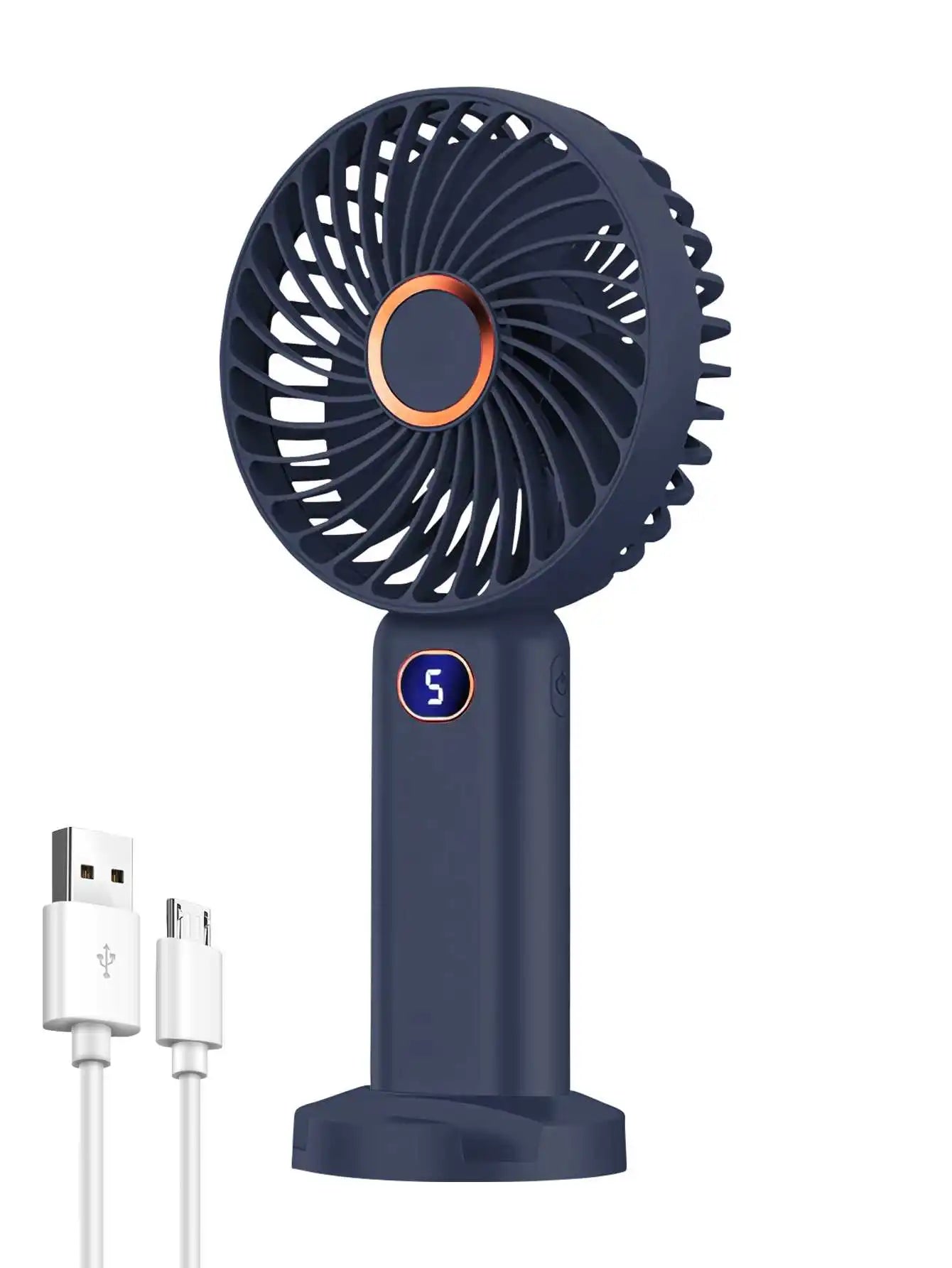 Ventilador portátil de mano, miniventilador recargable por USB, pantalla Digital, ajuste de 5 velocidades, adecuado para viajes, exteriores, oficina y hogar