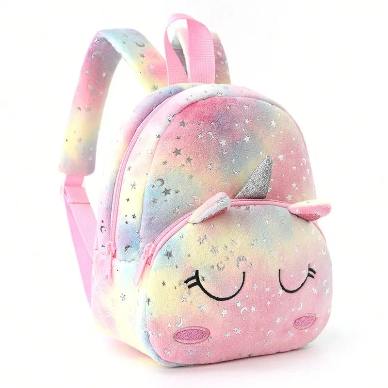 Nueva mochila transfronteriza de dibujos animados de unicornio de peluche para niños, mochila, mochila pequeña para chica bonita, mochila escolar