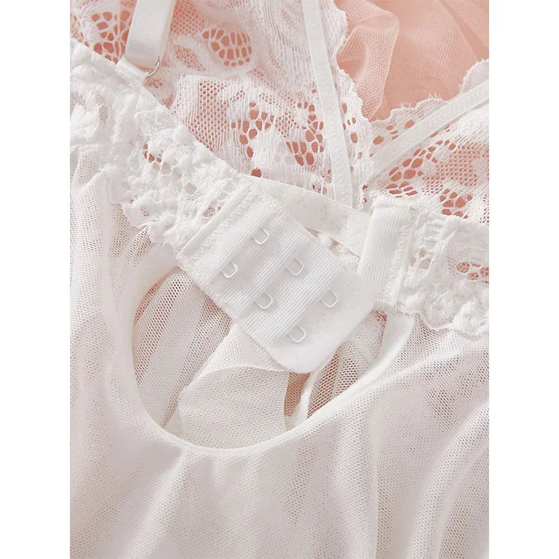 Traje con tirantes, camisón ultrafino de verano, conjuntos de Tanga de encaje, pijamas sexis para mujer, lencería, vestido de noche caliente, ropa de dormir cómoda