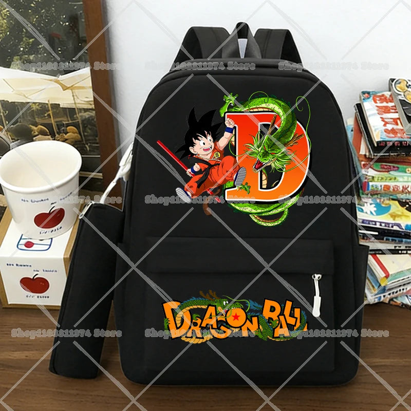 Juego de 2 Mochilas de Dragon Ball, Estuches para Lápices, Anime Son Goku, Bolsas de Hombro con Letras, Estuches para Bolígrafos, Mochilas Escolares Grandes de Dibujos Animados para Exteriores, Regalo