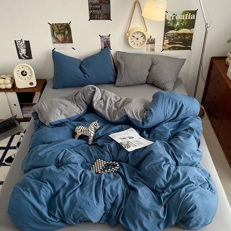 Funda nórdica de poliéster para dormitorio, juego de ropa de cama de 3 piezas, Color liso, rosa y gris, 2 fundas de almohada