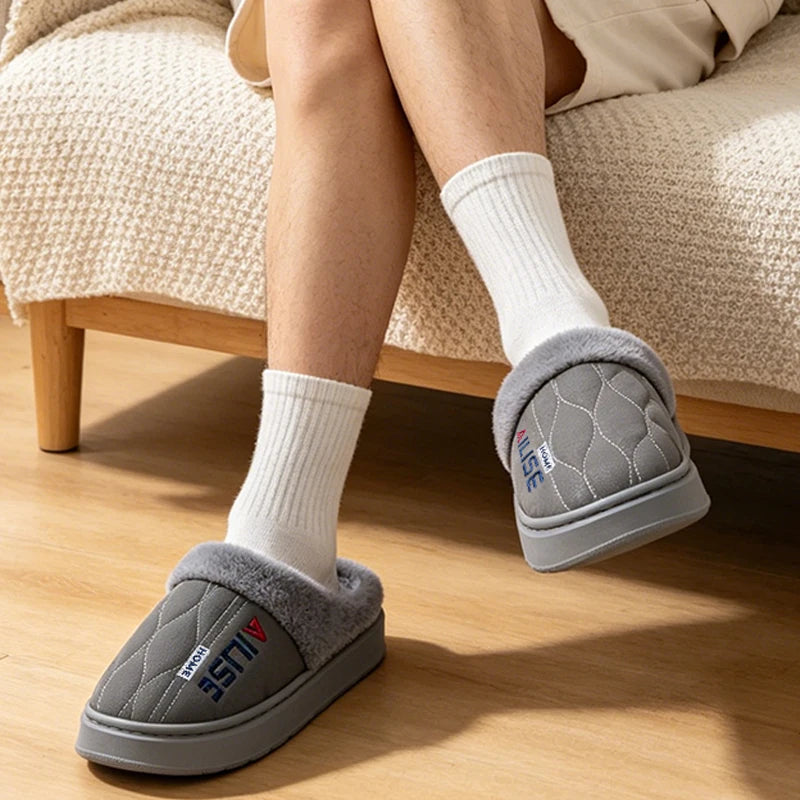 Pantuflas Cálidas para Hombre, Impermeables, con Suela Gruesa y Suave, Pantuflas Antideslizantes para el Hogar, Cálidas para Invierno, Zapatos Planos para Parejas, Tallas Grandes 50 51