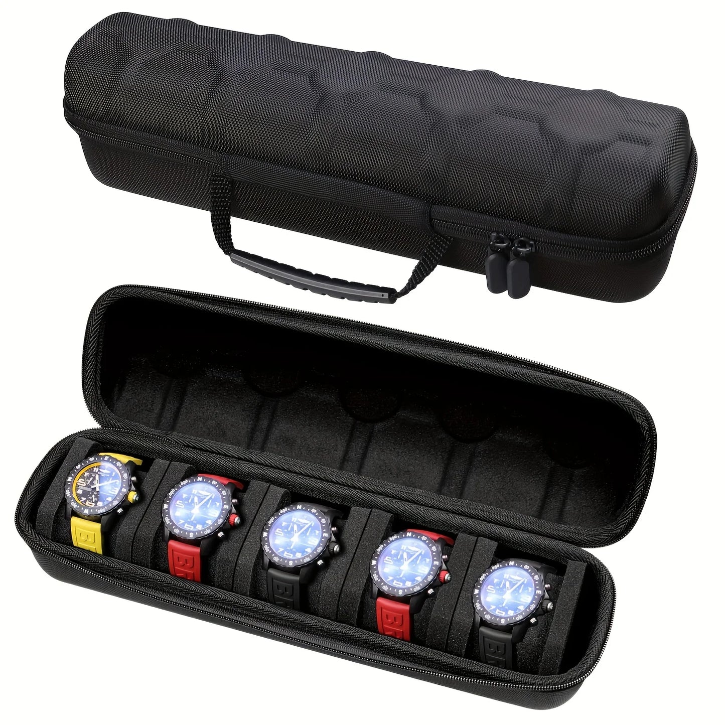 Organizador de relojes resistente con tapa abatible, caja de almacenamiento de relojes con 5 ranuras, Interior resistente a los arañazos, caja de reloj portátil, 1 ud.