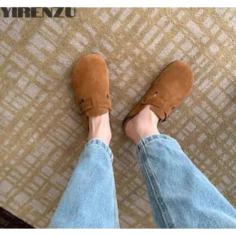 Zapatillas planas de gamuza sintética marrón estilo Birken Retro de verano, zapatillas de plataforma con punta redonda a la moda, chanclas de corcho de suela blanda para mujer al aire libre