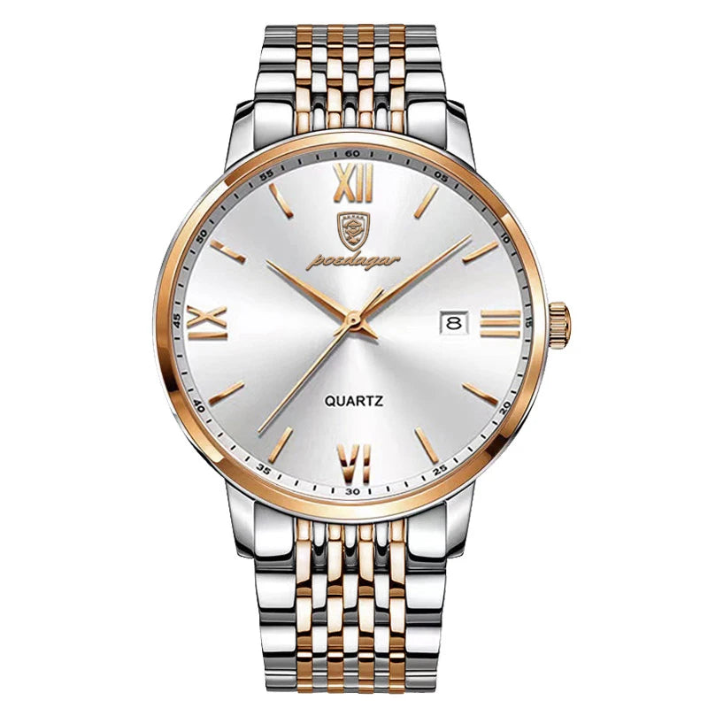 POEDAGAR, relojes de negocios de lujo para hombre, reloj de pulsera resistente al agua de acero inoxidable con fecha para hombre, reloj de pulsera de cuarzo Simple a la moda para hombre