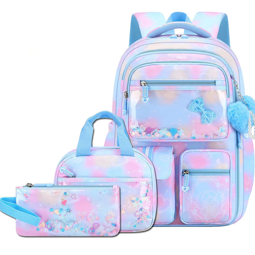 Mochila Escolar 2026 con Colgante de Amor, Juego de 3 Piezas, Decoración de Mariposas, Mochilas Escolares para Niñas, Estilo Princesa