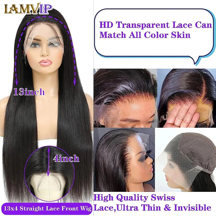 Peluca Frontal de encaje HD de 220 de densidad, pelucas de cabello humano liso de hueso, peluca de pelo de bebé suave Frontal transparente HD 13x4 13x6 pulgadas