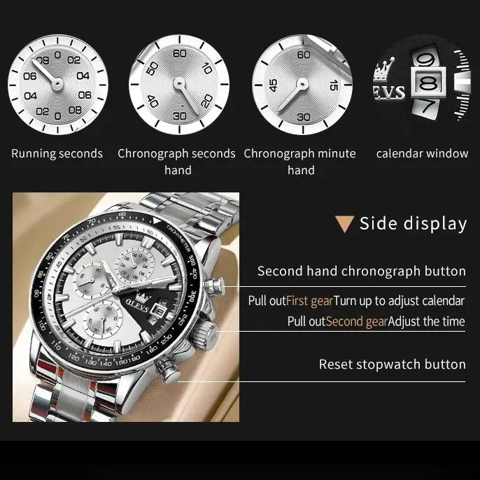 Reloj OLEVS TY705 para Hombre, Reloj de Cuarzo Luminoso de Lujo a Prueba de Agua, Reloj Multifuncional con Cronómetro, Reloj Deportivo Original Exclusivo para Hombre